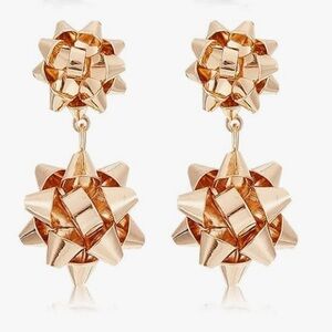 Christmas Bow Metal Earrings Rose Gold